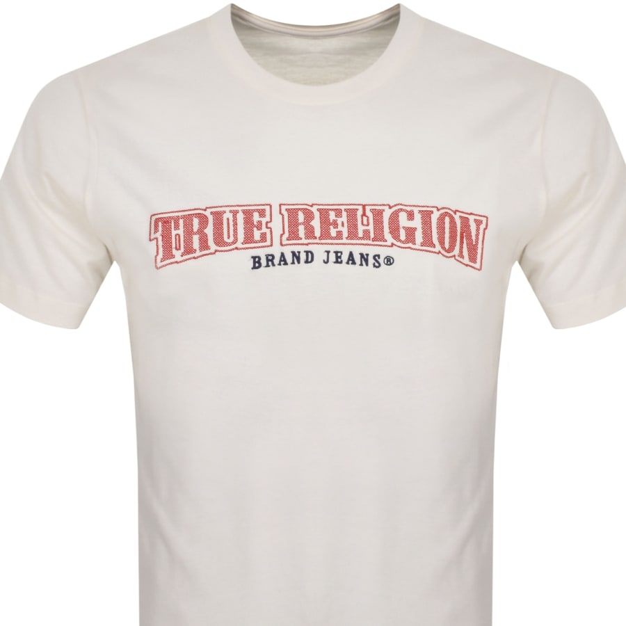True Religion Brand Jeans Cross Stitch Logo Patch T Shirt Winter White